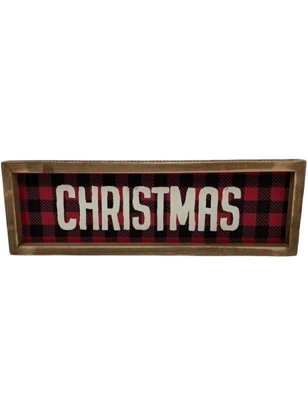 Christmas Buffalo Checked 15 inch Sign Red Black Free Stand or Hang Rustic 2